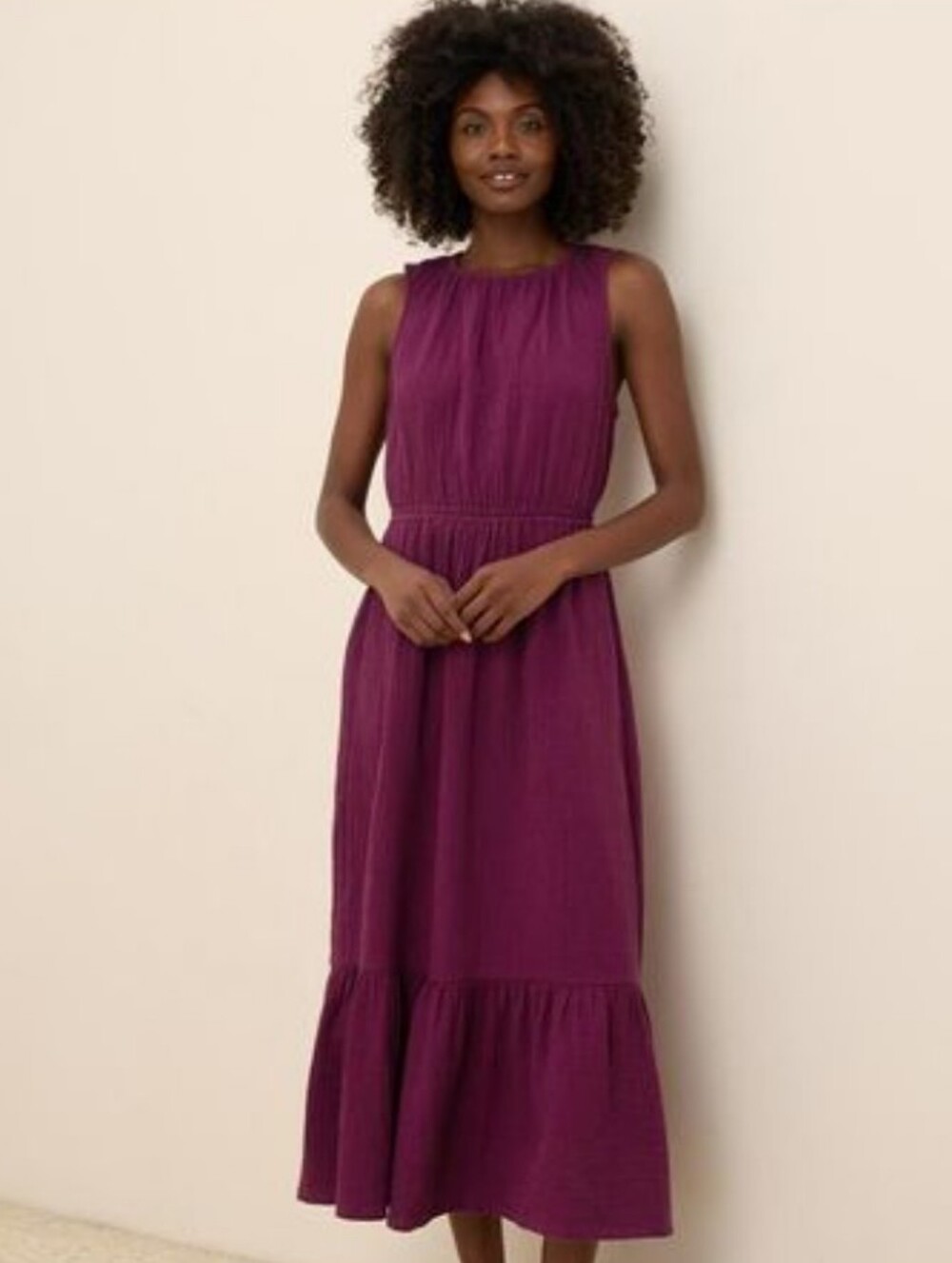 Pact Purple Organic Coastal Double Gauze Tiered Midi Dress